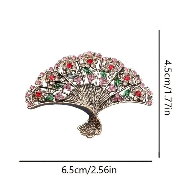 Vintage Style Antique Gold Tone Rhinestone Fan Brooch or Elegant Necklace - Nice - Picture 7 of 10